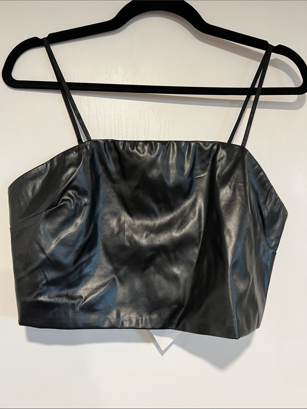 NWT ByEgreis Black Faux Leather Cropped Cami Top-L